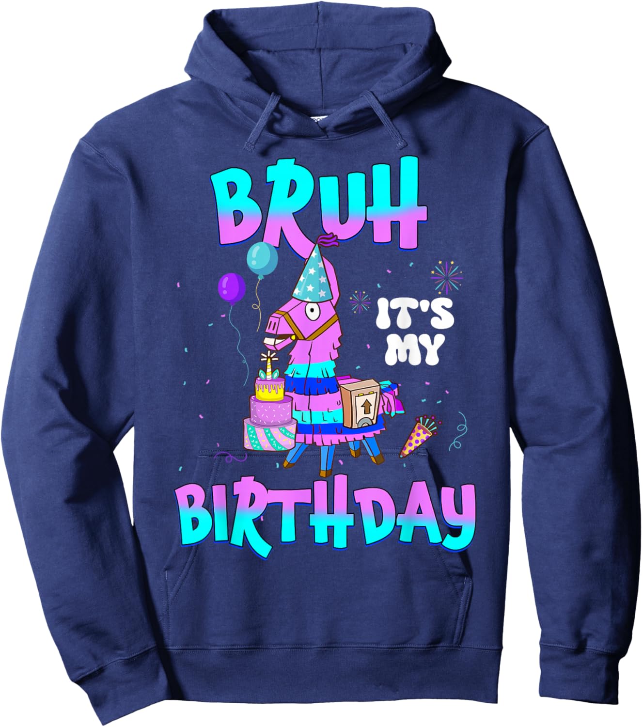 Bruh Its My Birthday Llama Matching Outfit Boy Girl Kid Bday Hoodie - Hoodie | Navy