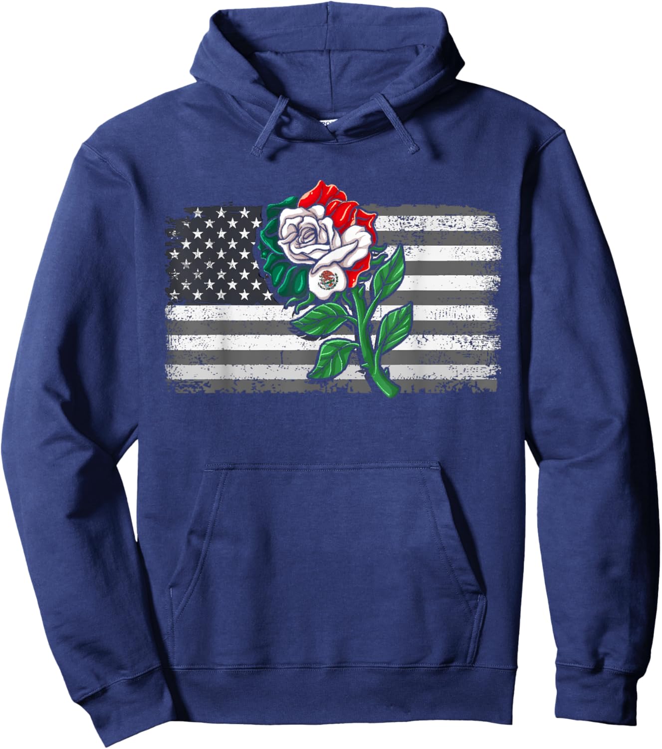 Mexico US Flag Mexican Flag American Flag Rose Hoodie - Hoodie | Navy