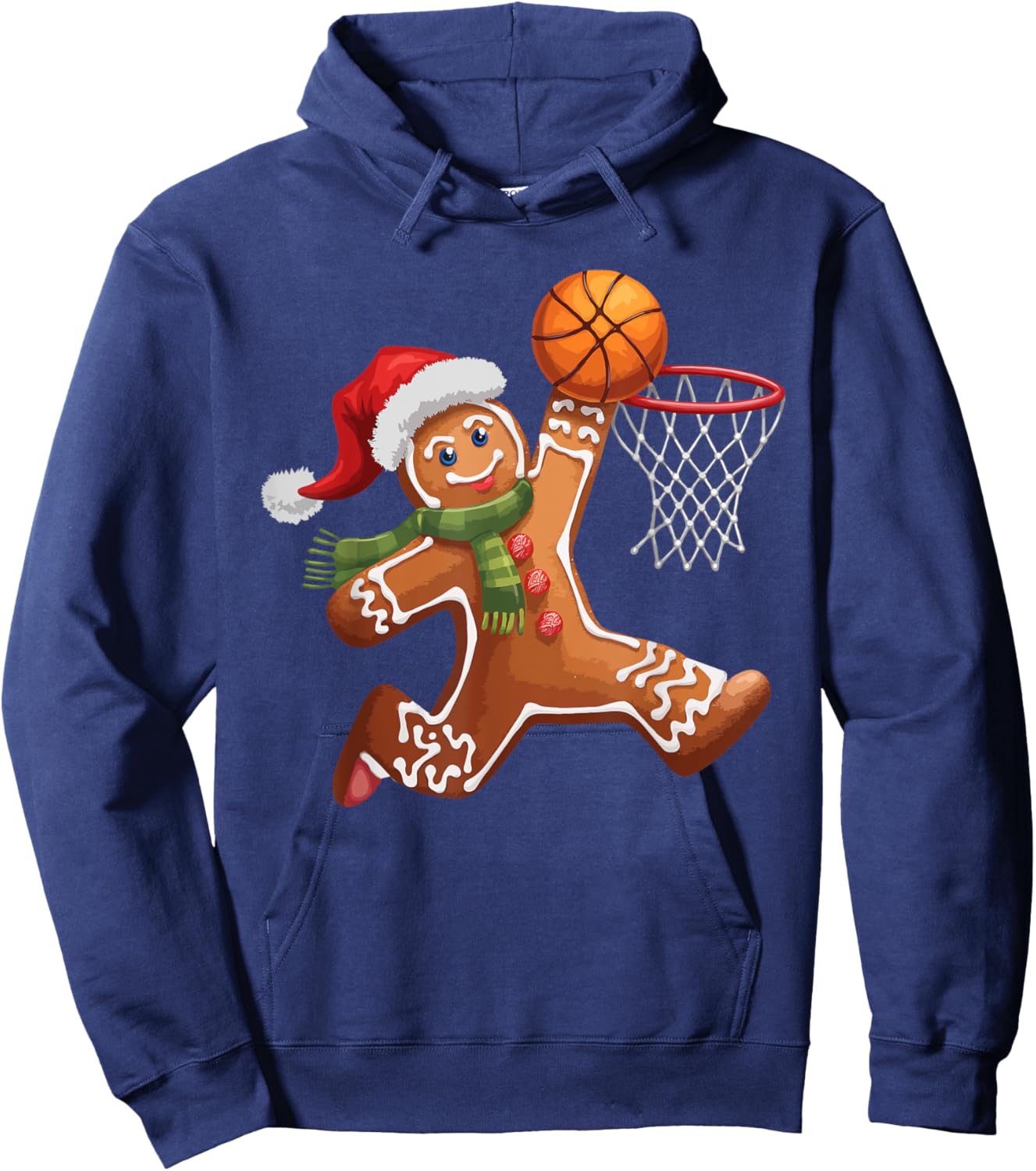 Gingerbread Playing Basketball Christmas Player Kids Family Hoodie - Hoodie | Navy