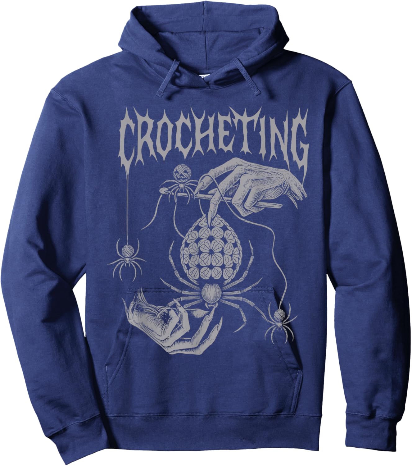 Crocheting Vintage Gothic Crocheter Spooky Crochet Spider Hoodie - Hoodie | Navy