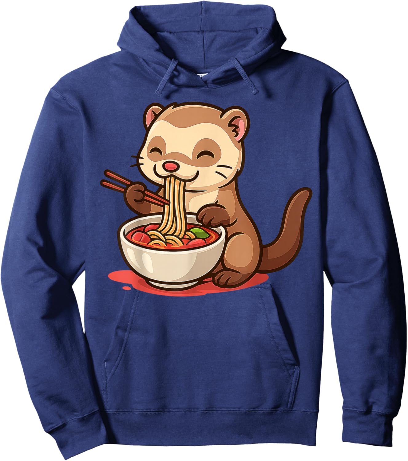 Anime Kawaii Ferret Eating Ramen Noodles Men Women Teen Kids Hoodie - Hoodie | Navy