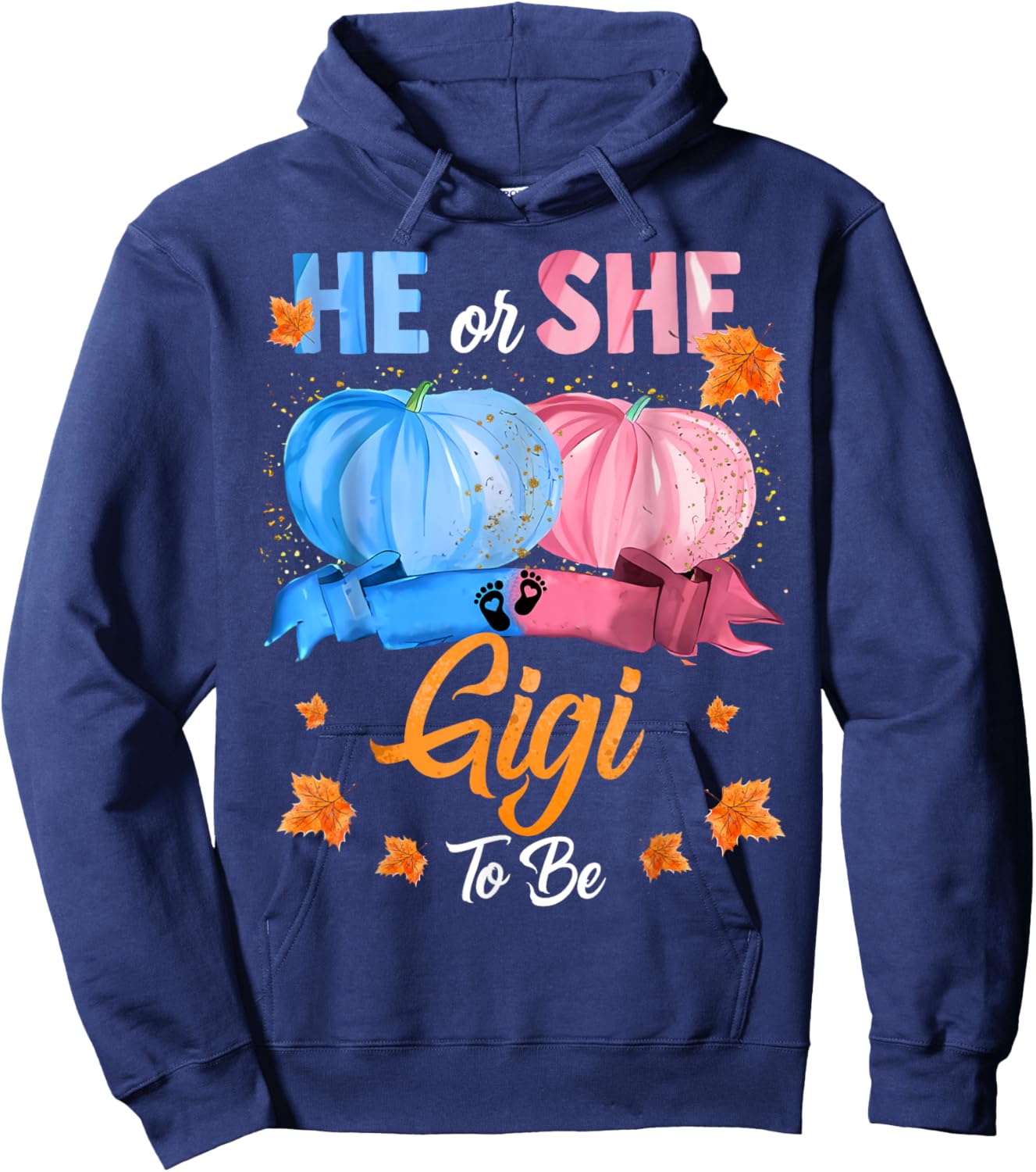 Halloween Pumpkin Gender Reveal He or She Gigi To Be Hoodie - Hoodie | Navy
