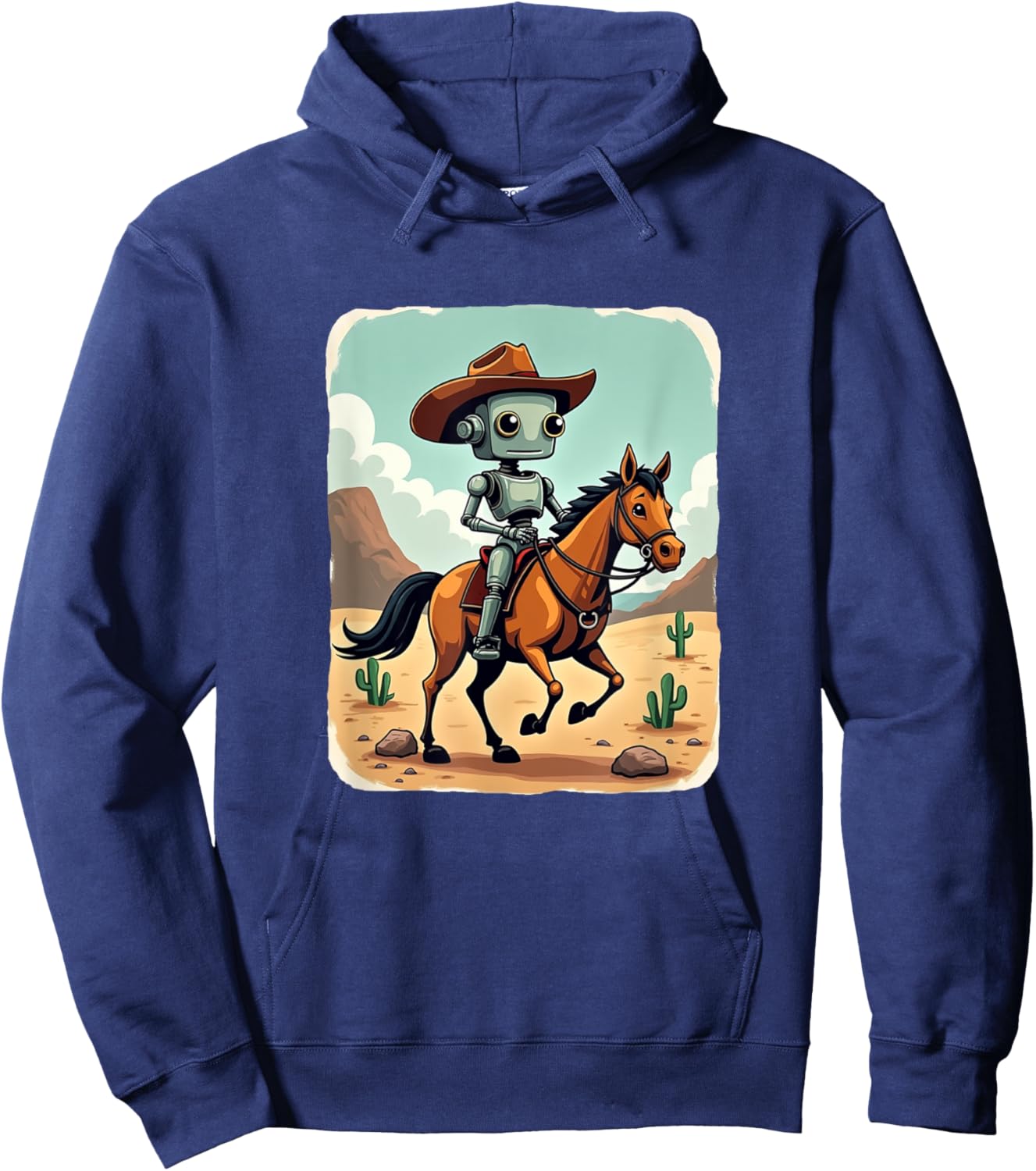 Funny Robot Cowboy Riding Horse Futuristic Western Theme Hoodie - Hoodie | Navy