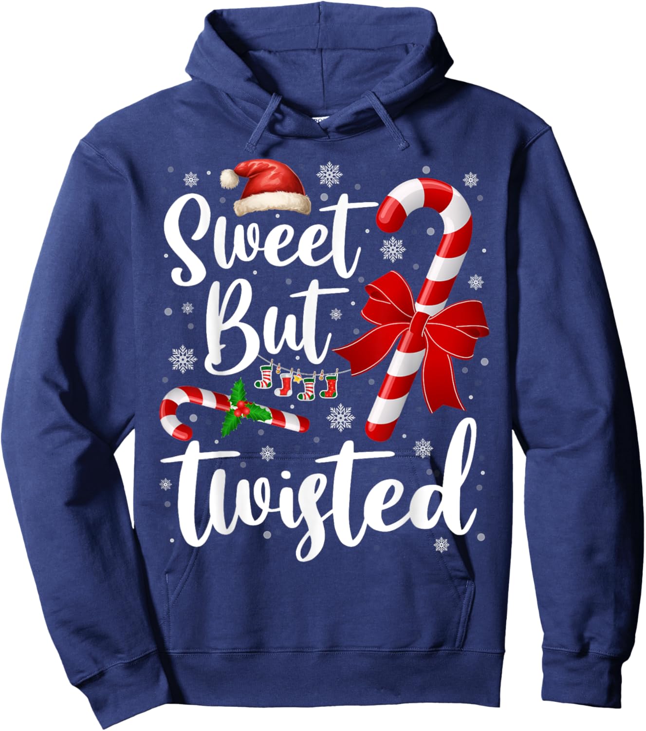 Candy Cane Lovers Christmas Sweet But Twisted Xmas Pajamas Hoodie - Hoodie | Navy