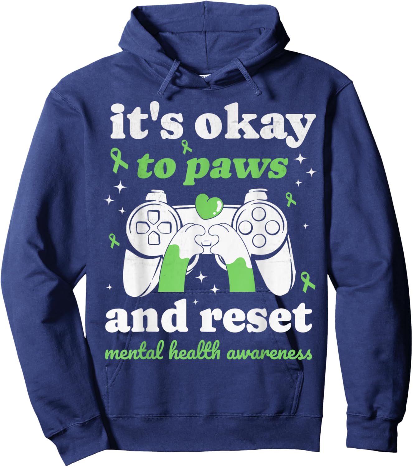 Cat Mental Health Awareness Month Gamer Paws Men's Kid's Hoodie - Hoodie | Navy