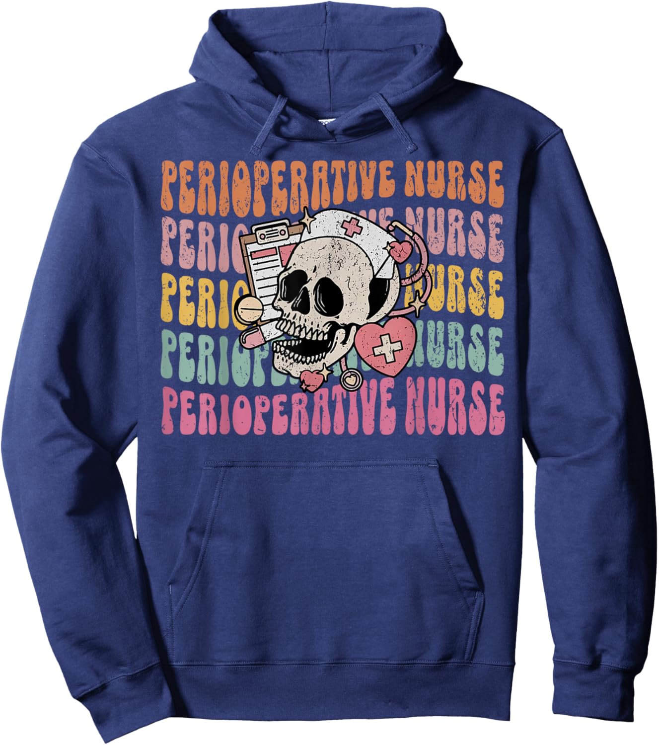 Retro Perioperative Nurse Future OR Nurse Skeleton Halloween Hoodie - Hoodie | Navy