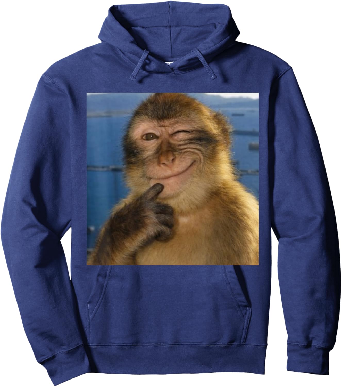 Thinking Monkey Meme Smiling Funny Brainrot Hoodie - Hoodie | Navy