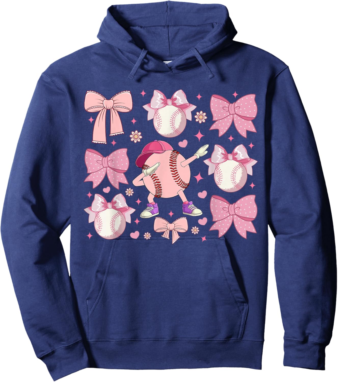 girls Softball Coquette Bow Softball Mom Mothers Day Hoodie - Hoodie | Navy