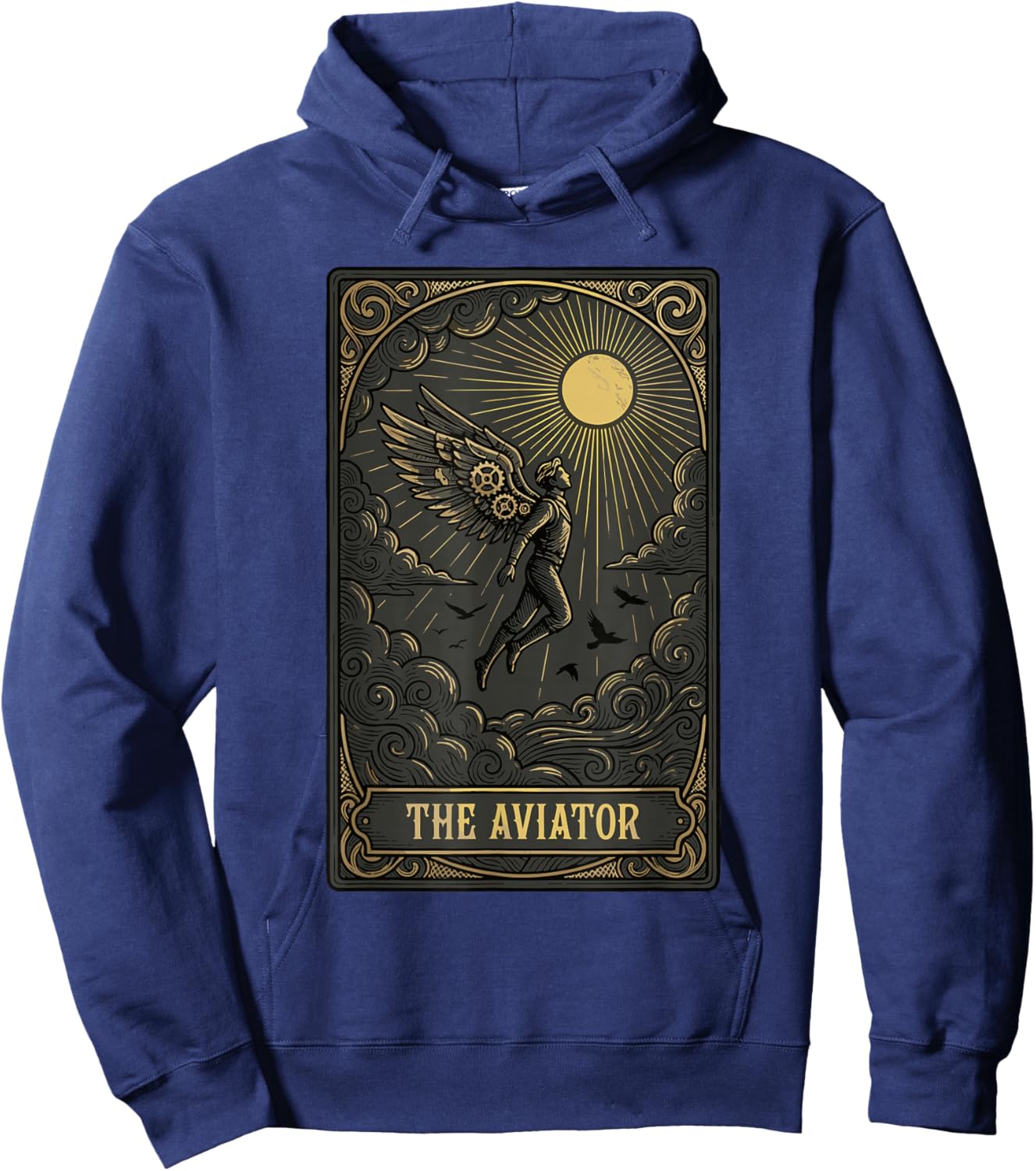 Vintage Tarot Card Style Mechanical Wings Aviation Design Hoodie - Hoodie | Navy