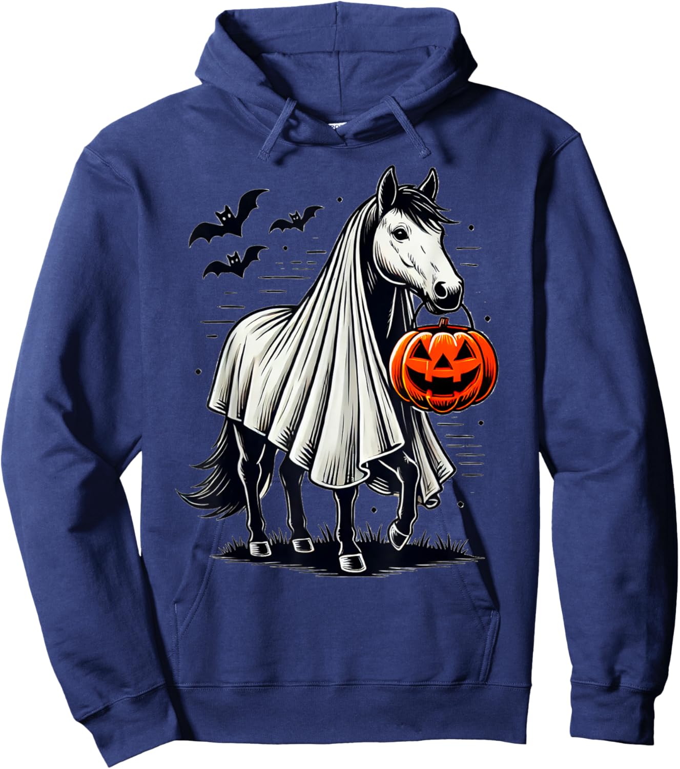 Halloween Horse With Pumpkin Ghost Costume Rider Riding Hoodie - Hoodie | Navy