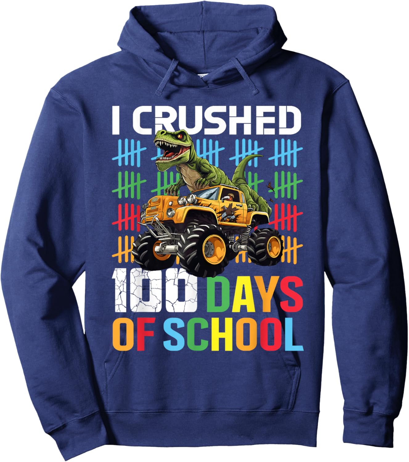 100 Days of School Monster Truck Dinosaur Funny Kids Boys Hoodie - Hoodie | Navy