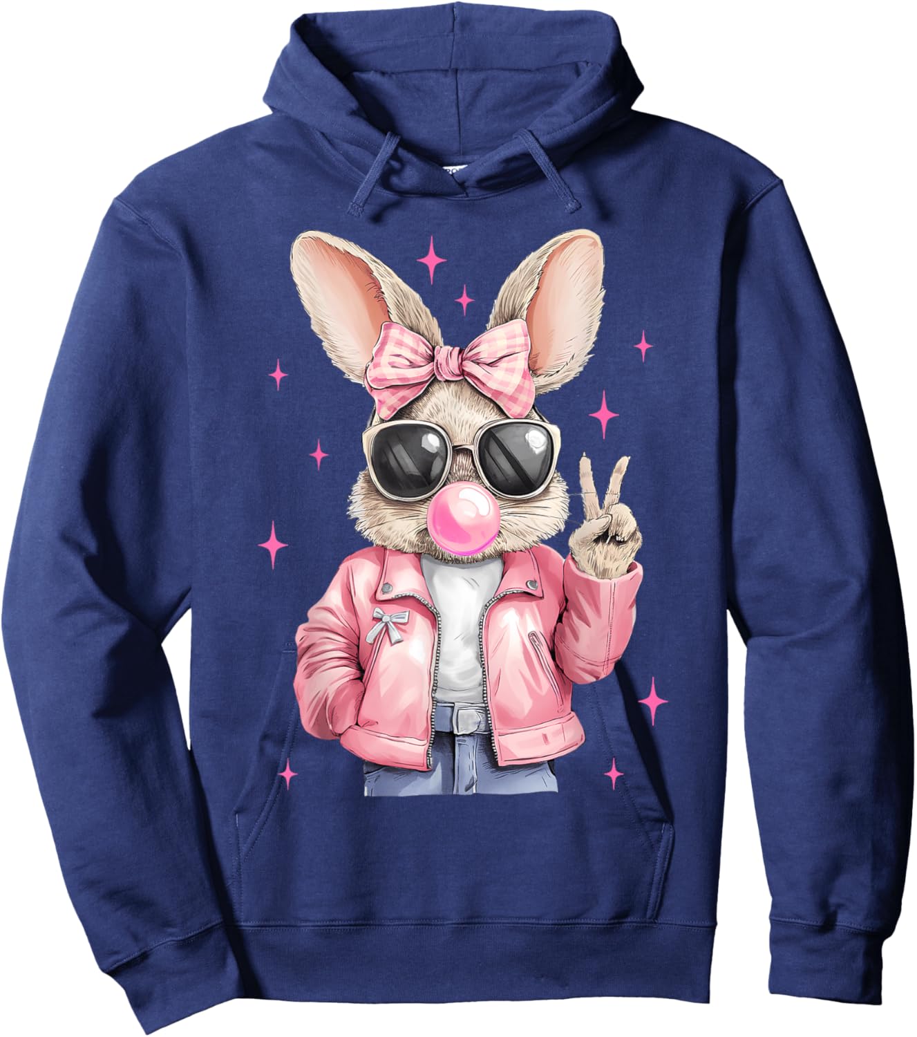 Happy Easter Bunny Rabbit Face Coquette Bow Easter Girl Kids Hoodie - Hoodie | Navy