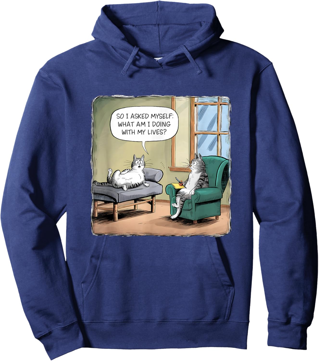What Am I Doing With My Lives - Funny Midlife Crisis Cat Hoodie - Hoodie | Navy