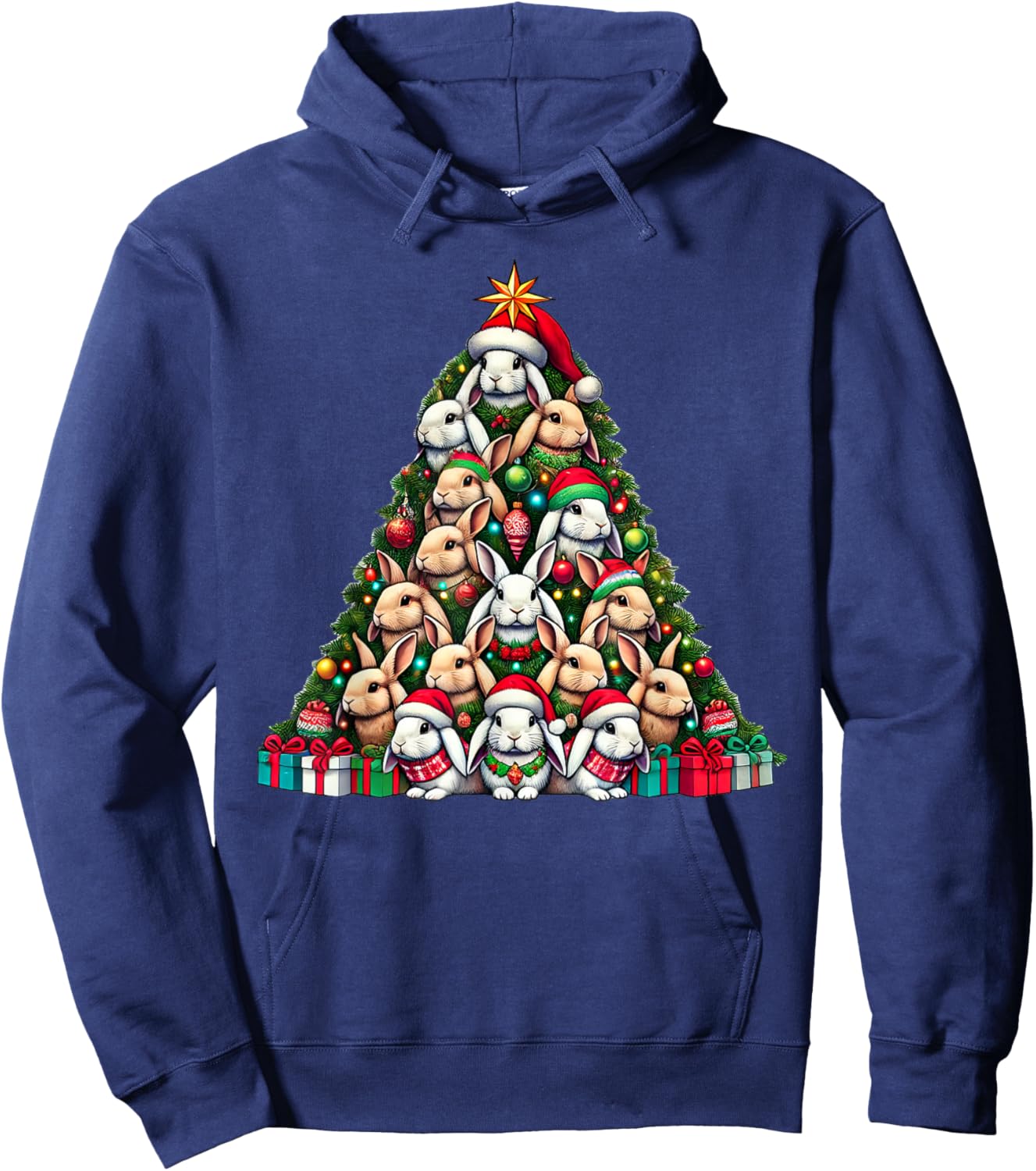 Rabbit Christmas Tree Funny Rabbit Xmas Hoodie - Hoodie | Navy