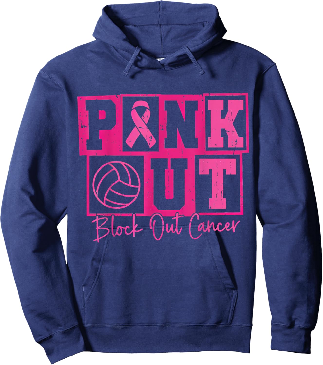 Volleyball Breast Cancer Awareness Block Out Cancer Hoodie - Hoodie | Navy