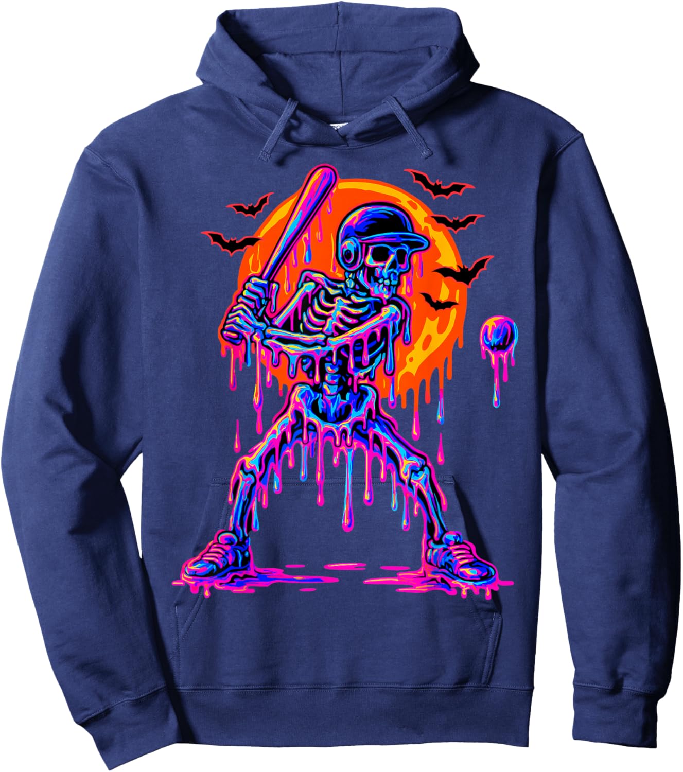 Drip Skeleton Batting Baseball Halloween Hoodie - Hoodie | Navy