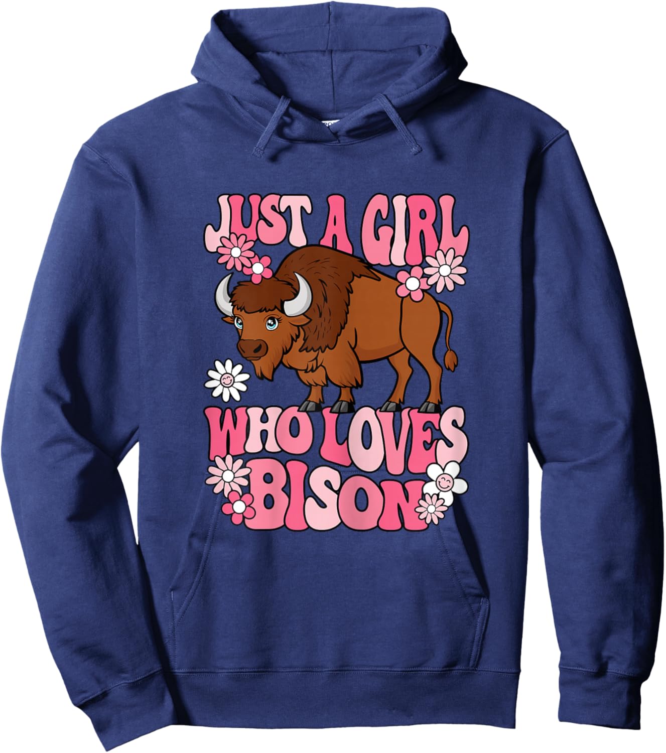 Just A Girl Who Loves Bison Groovy Kawaii Buffalo Girl Hoodie - Hoodie | Navy