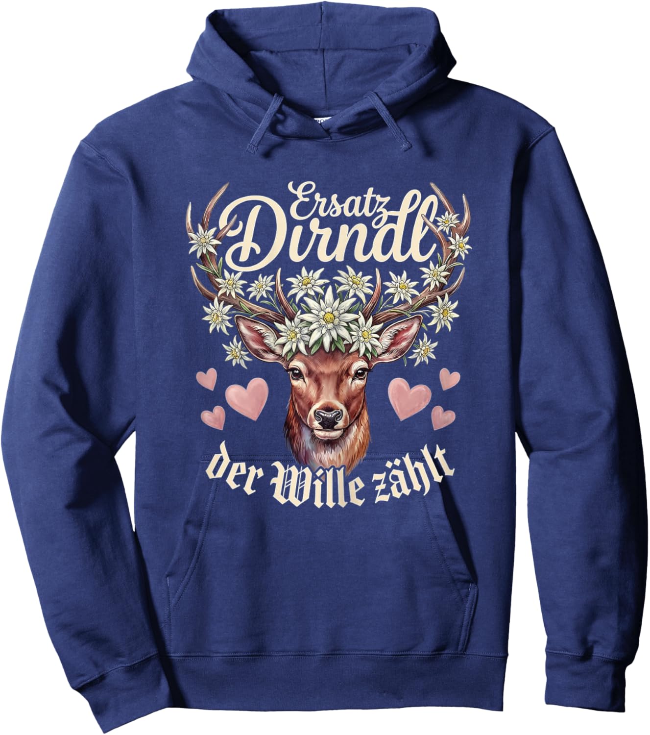 Hirsch Damen Trachtenshirt Dirndl Shirt Trachten Hoodie - Hoodie | Navy