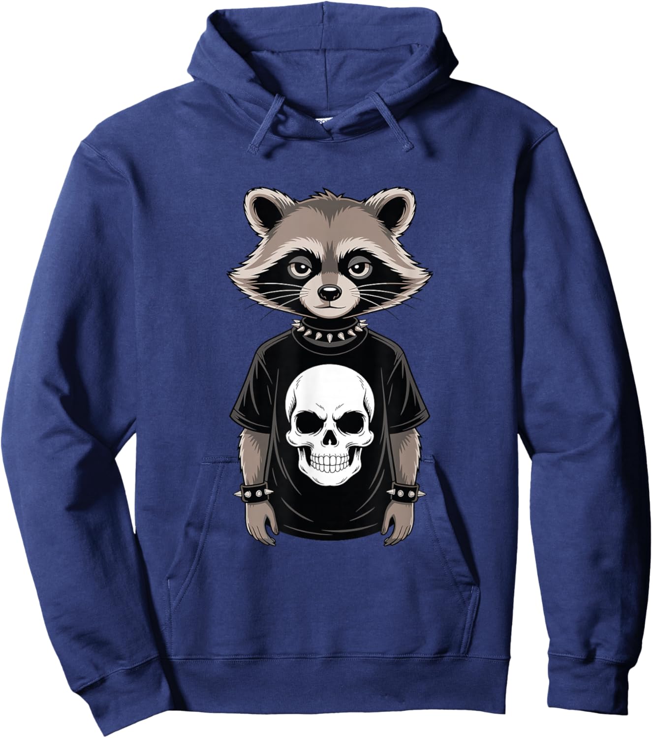 Dark Emo Raccoon with Skull Punk Style Alternative Rebel Hoodie - Hoodie | Navy