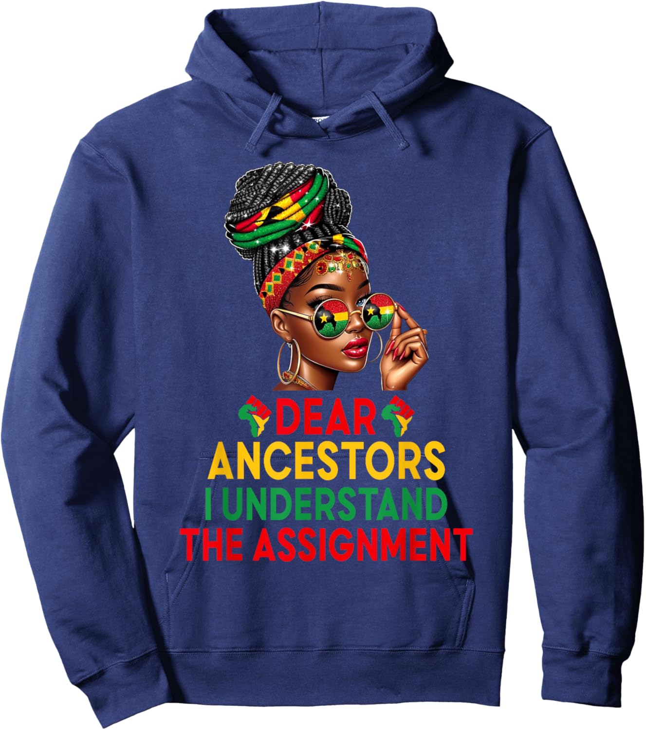 Dear Ancestors Afro Black Woman Headwrap Juneteenth Queen Hoodie - Hoodie | Navy