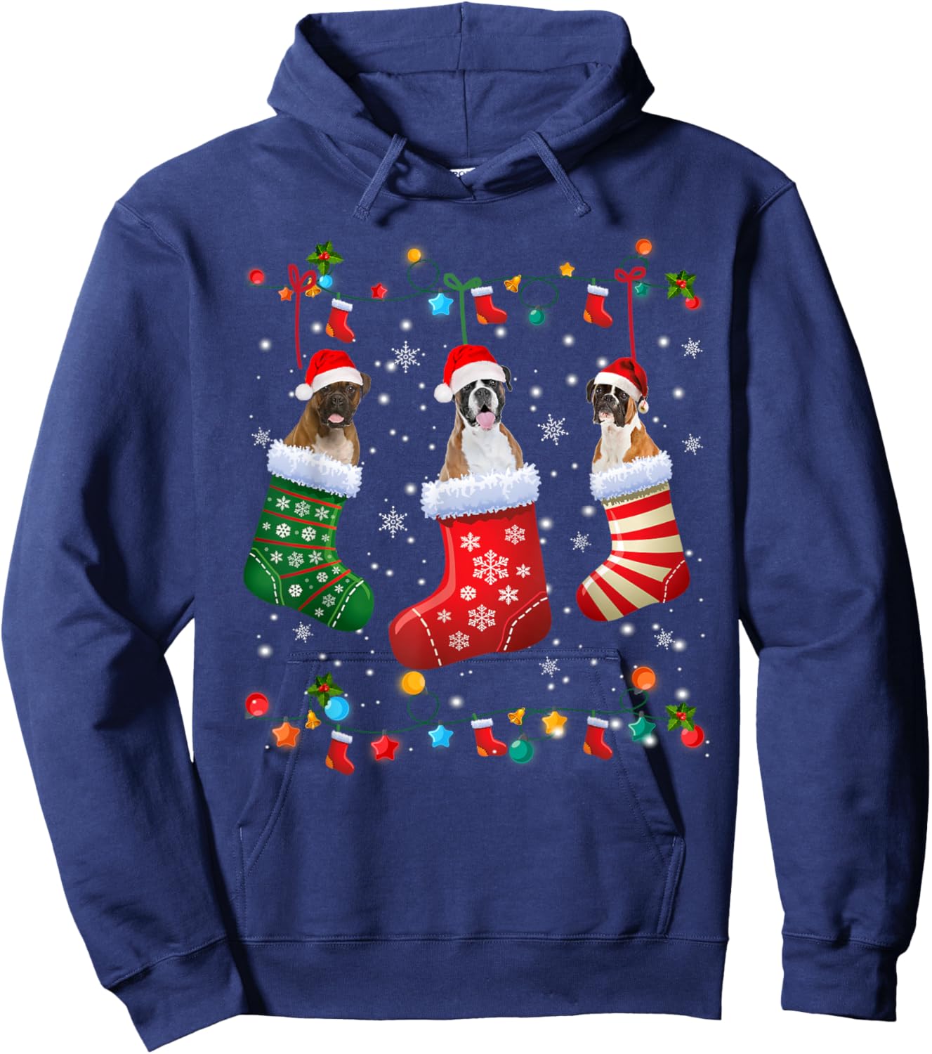 Christmas Socks Pajama Boxer Dog Puppy Lover Women Kids Hoodie - Hoodie | Navy