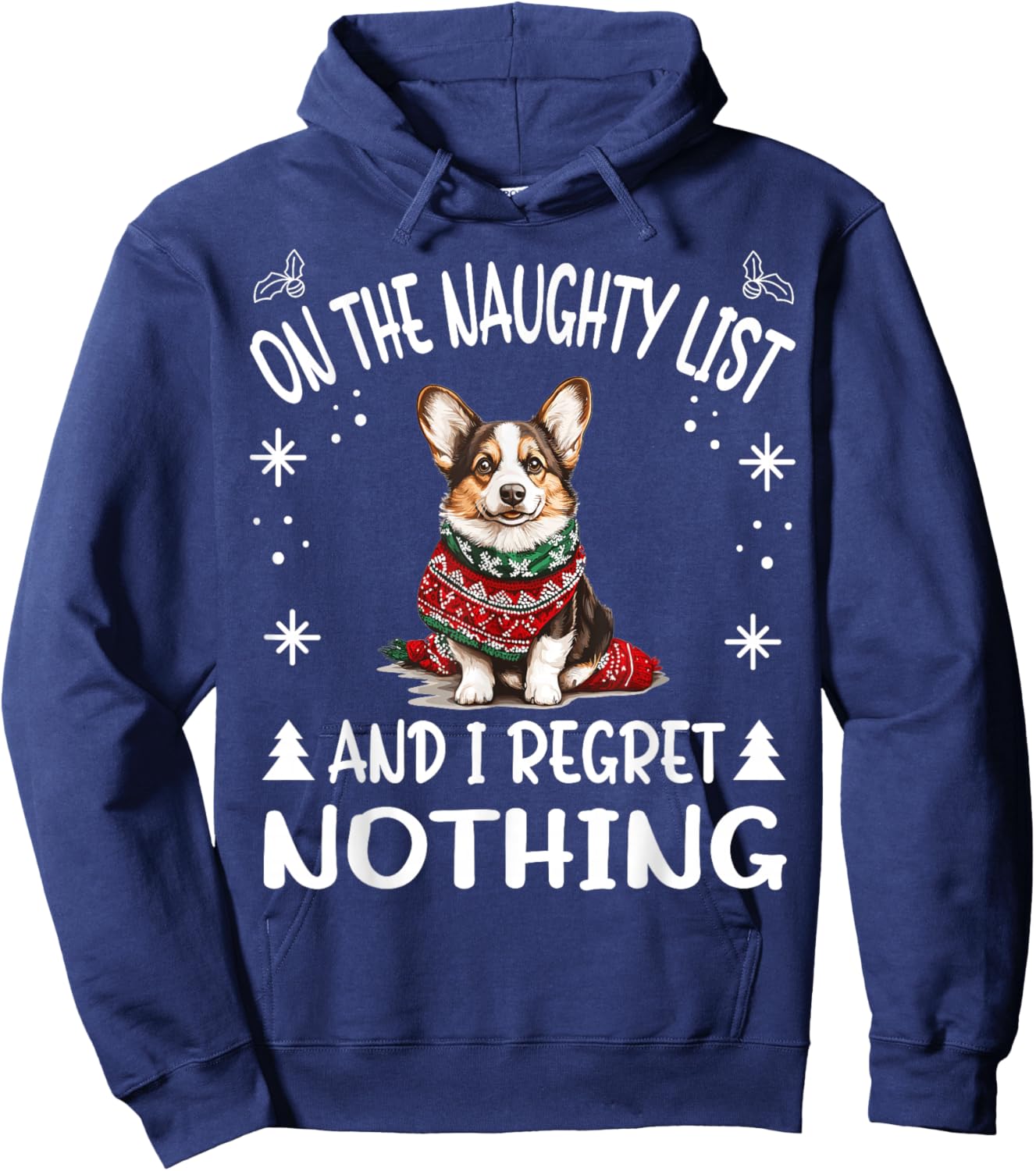 Cute Cardigan Welsh Corgi Dog Christmas On The Naughty List Women Hoodie - Hoodie | Navy