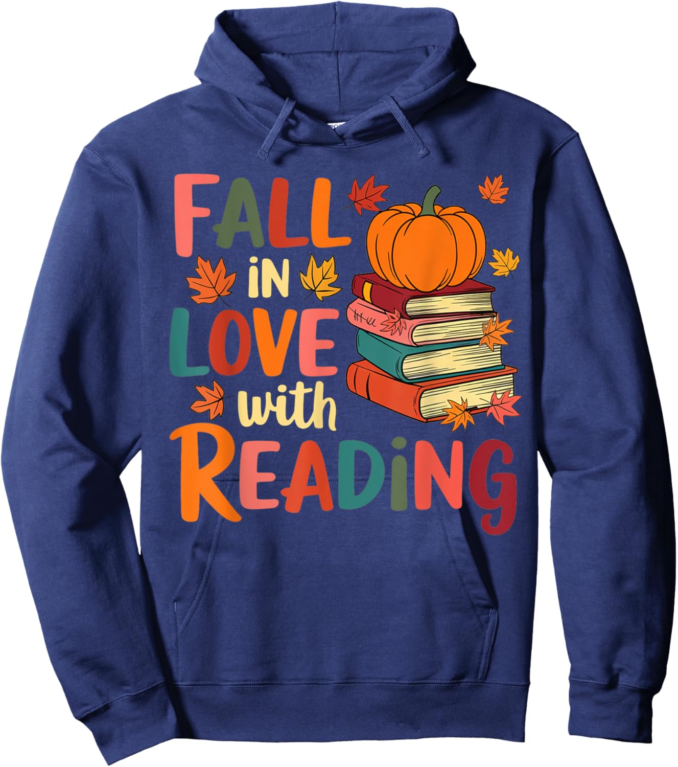 Fall In Love With Reading Autumn Thanksgiving Shirt Teacher Hoodie - Hoodie | Navy