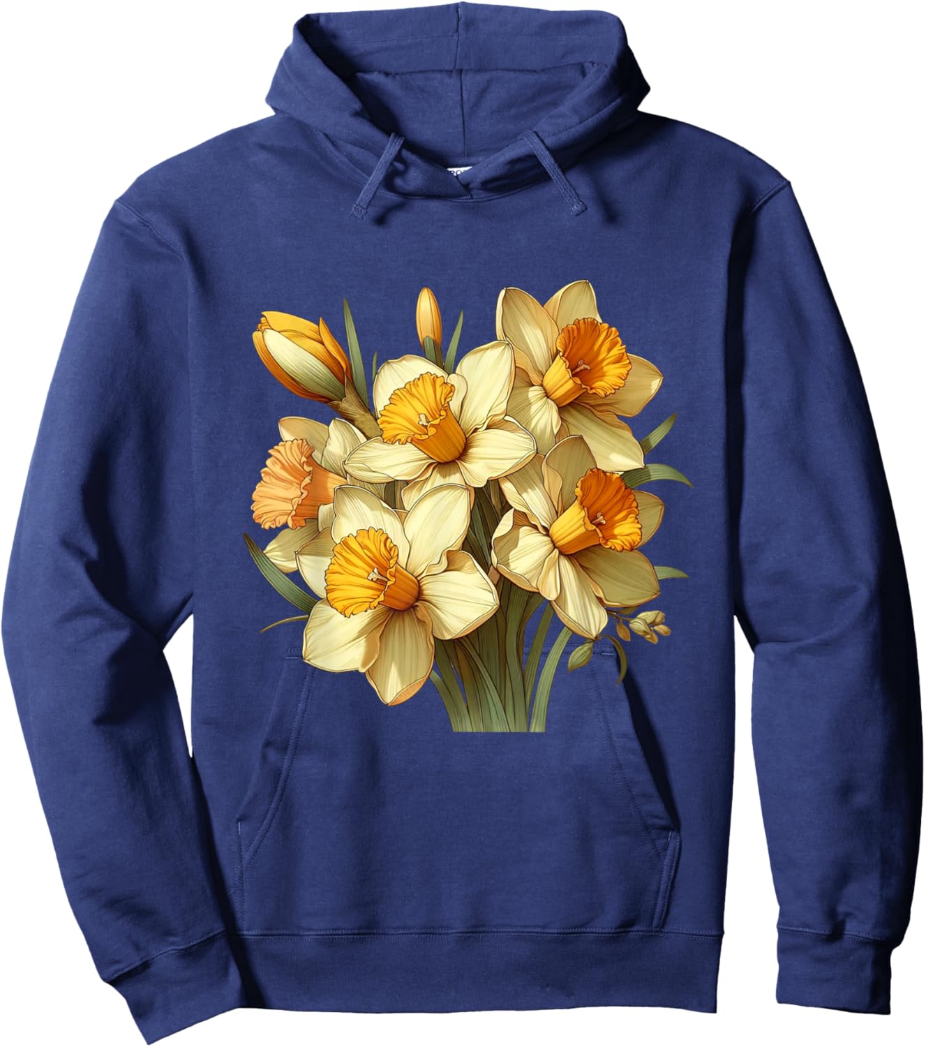 Yellow White Vintage Daffodil Flowers Gardeners Hoodie - Hoodie | Navy