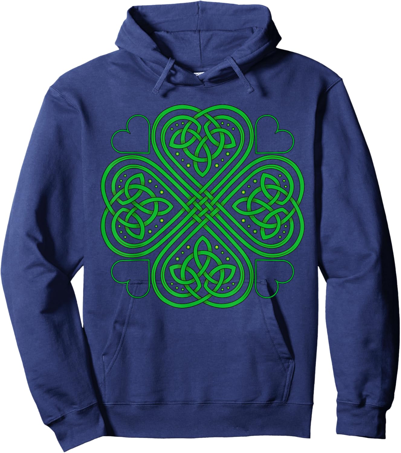 Irish Green Shamrock Celtic Knot Ireland Patricks Day Clover Hoodie - Hoodie | Navy