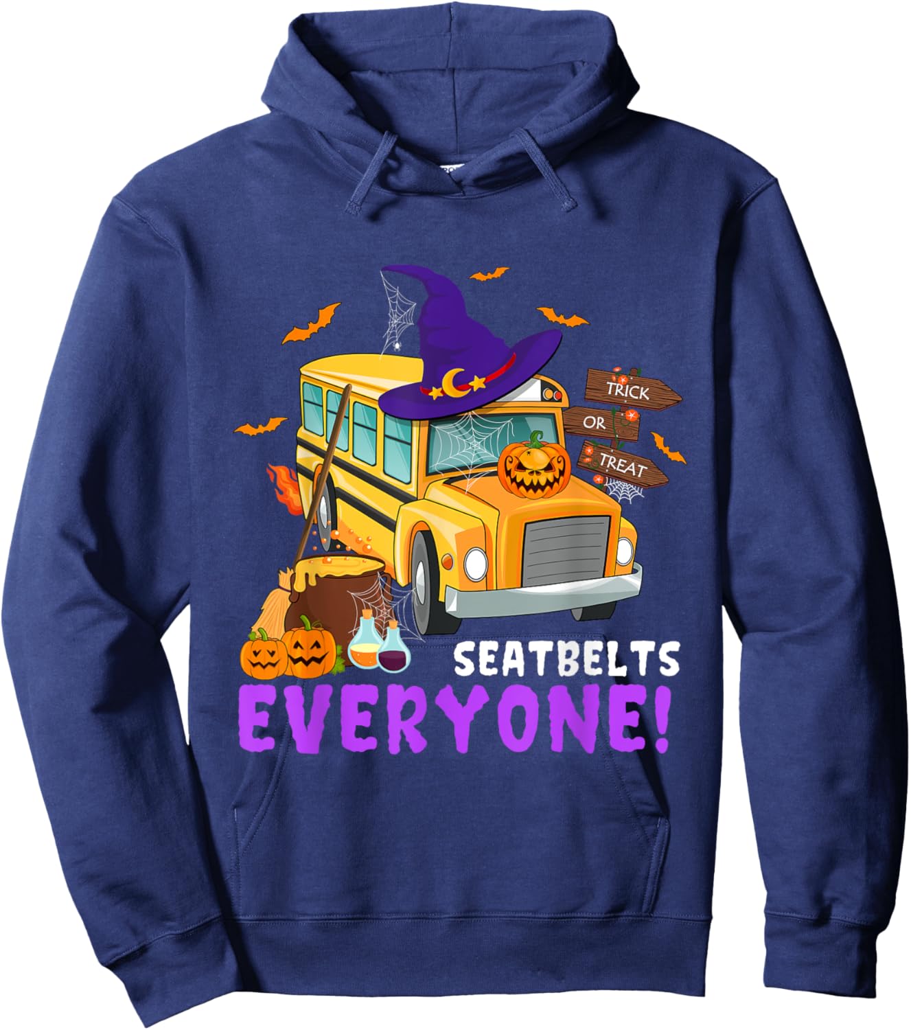 Seatbelts Everyone School Bus Driver Spooky Halloween Party Hoodie - Hoodie | Navy