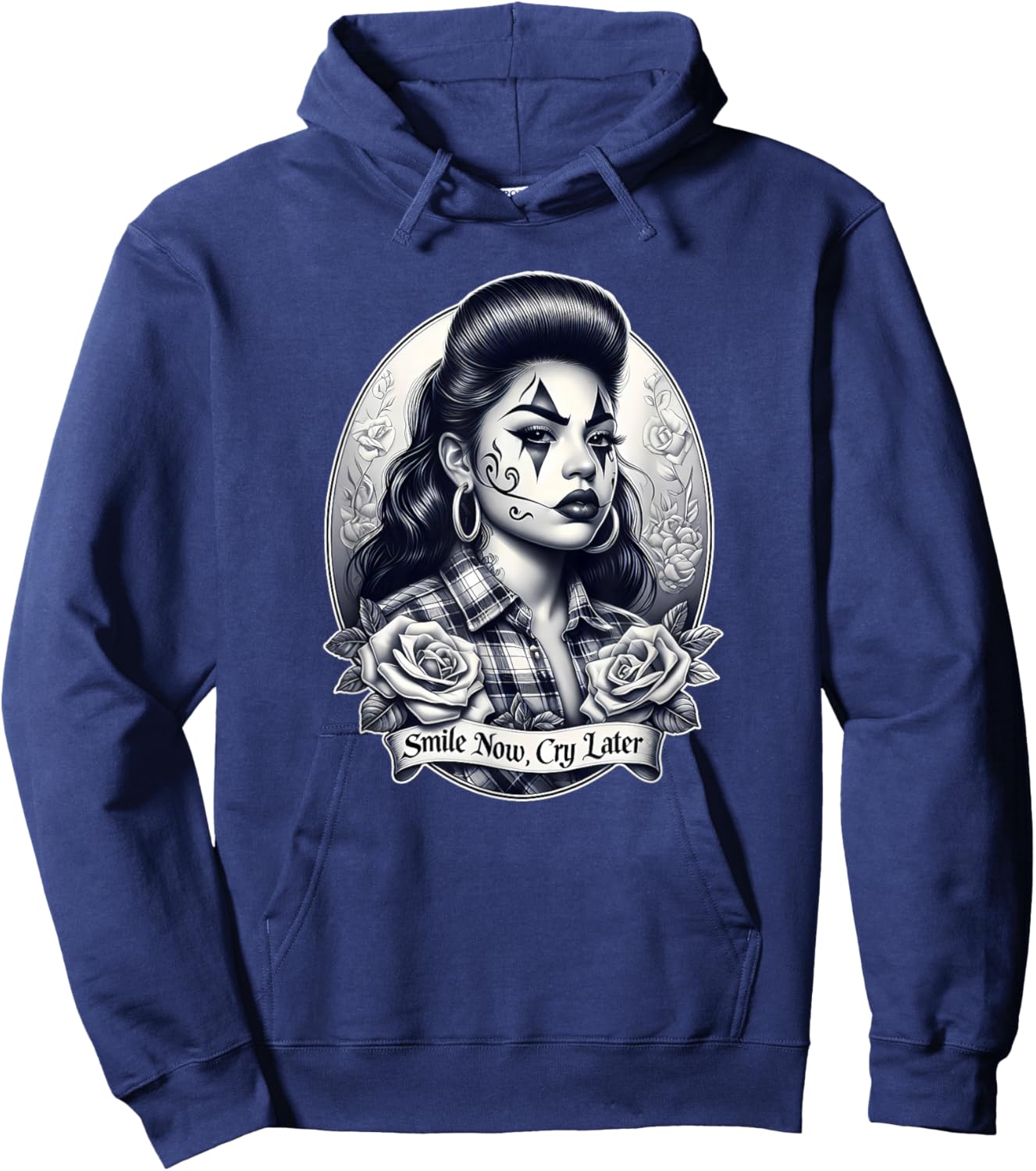 Smile Now CRY Later Camisa Chicana Chicano Tattoo Art Chola Hoodie - Hoodie | Navy