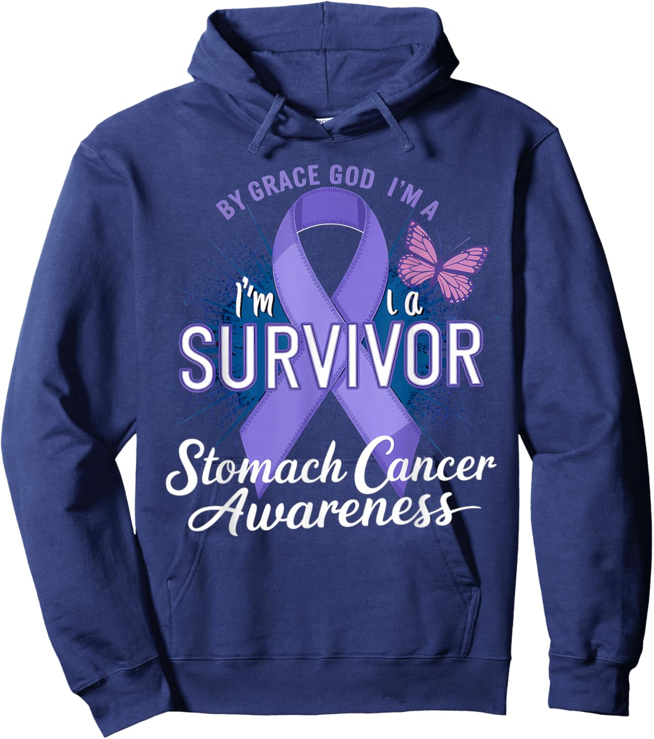 Stomach Cancer Awareness Periwinkle Ribbon I'm A Survivor Hoodie - Hoodie | Navy