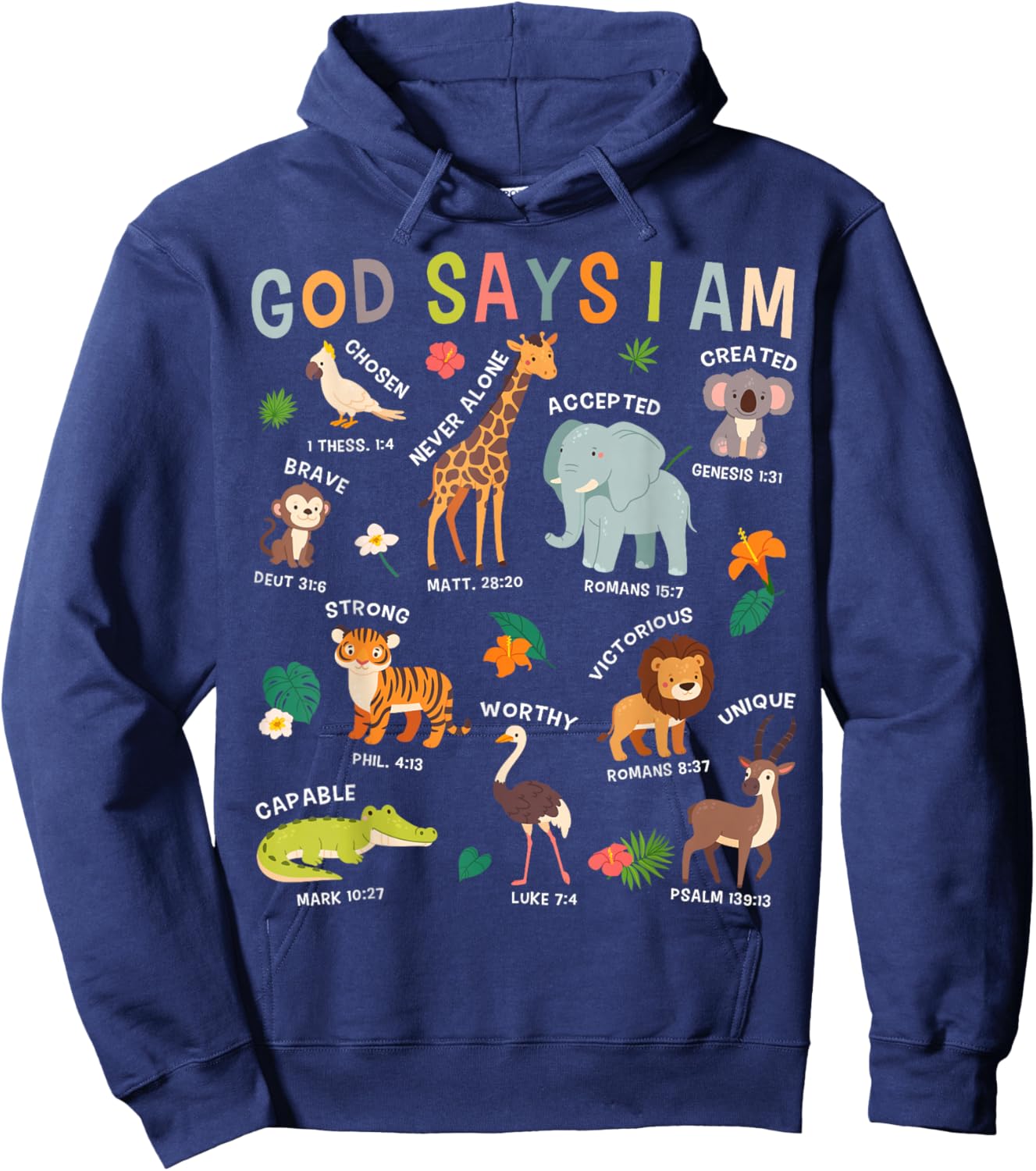 God Says I Am Zoo Animals Toddler Kids Bible Verse Funny Hoodie - Hoodie | Navy