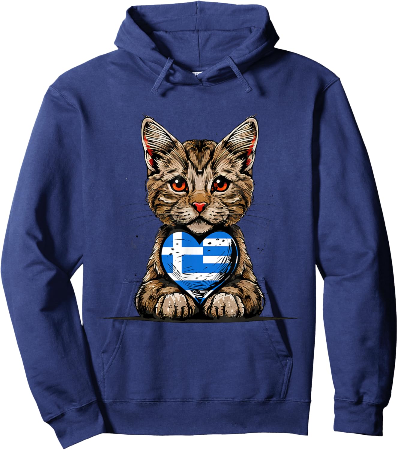 Greece Flag Greek Pride Cat Heart Greek Roots Hellenic Hoodie - Hoodie | Navy