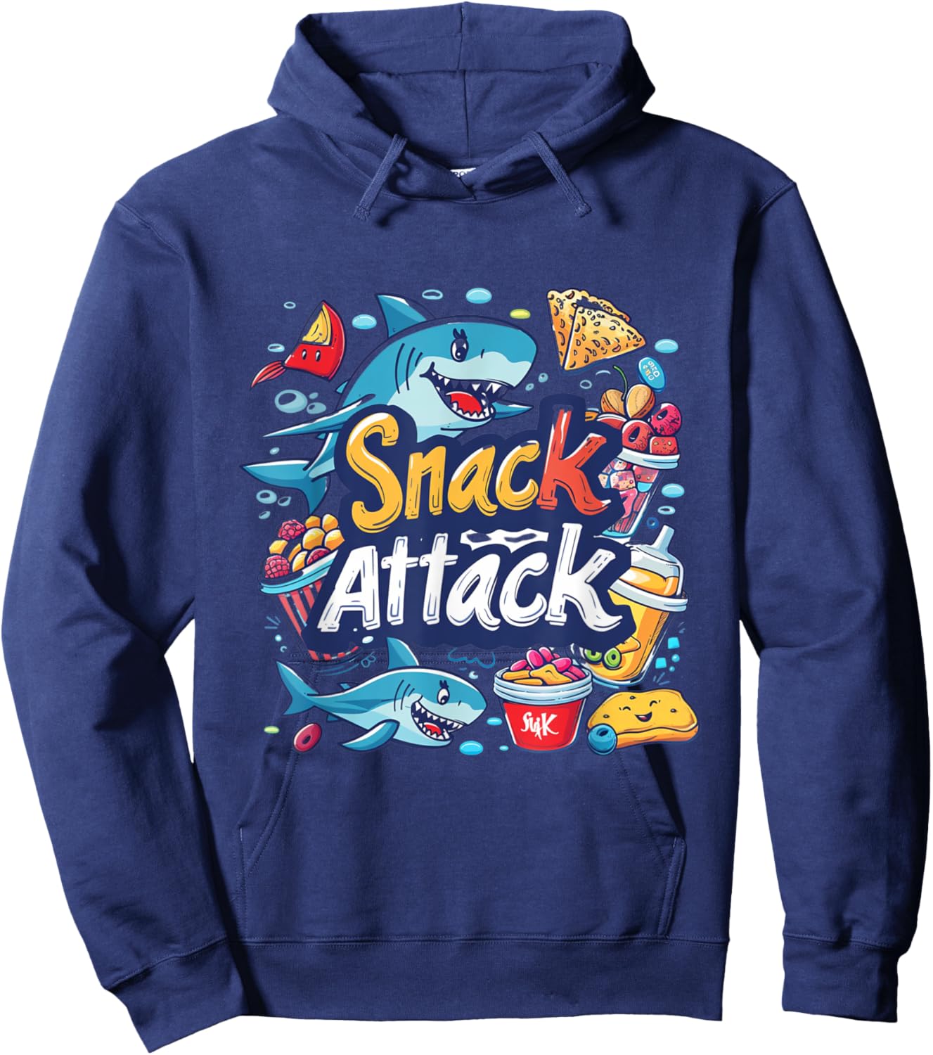 Snack Attack Funny Food Foodie Munchies Children Kids Shark Hoodie - Hoodie | Navy