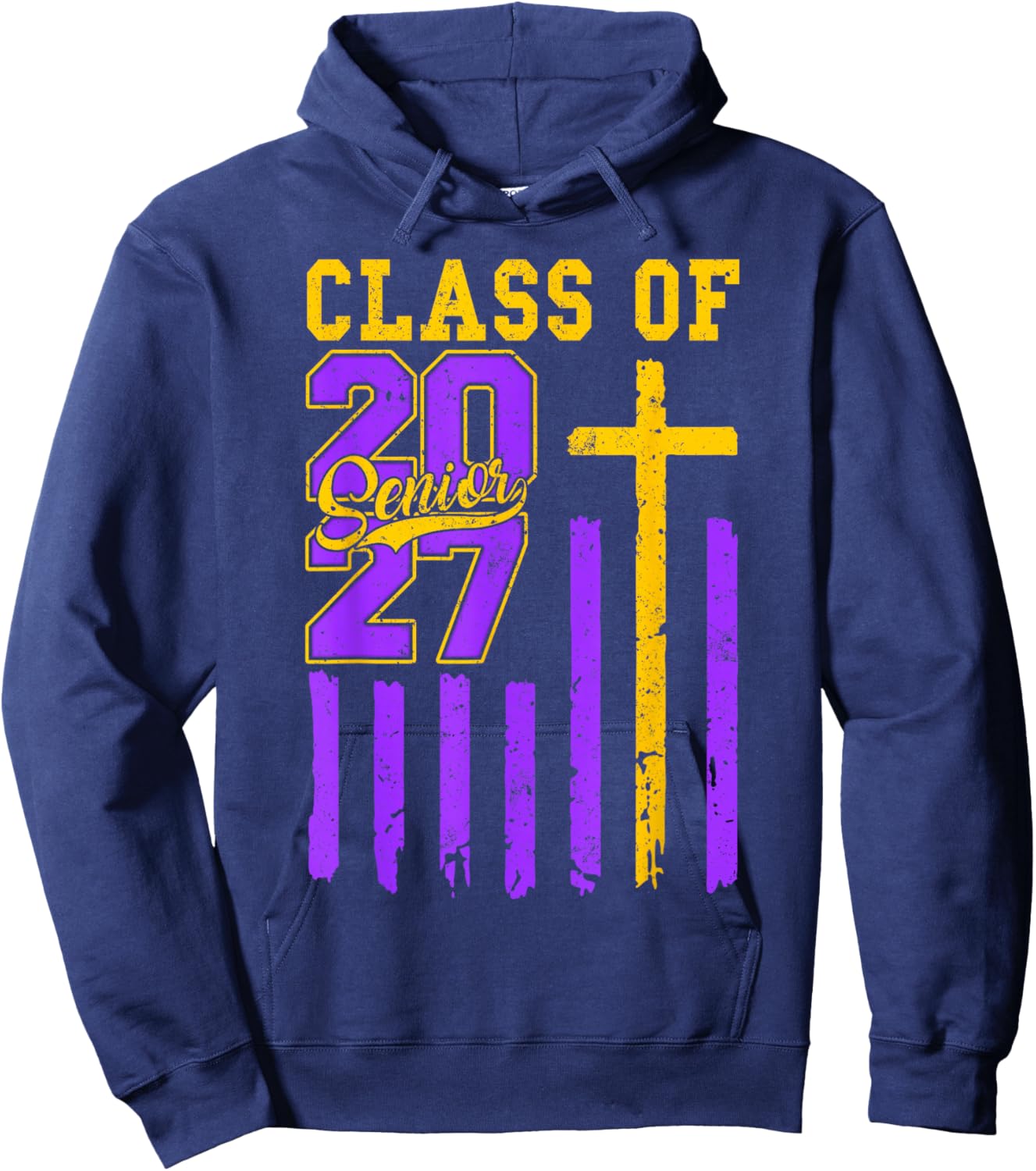 Senior Class of 2027 Christian American Flag 2027 Graduation Hoodie - Hoodie | Navy