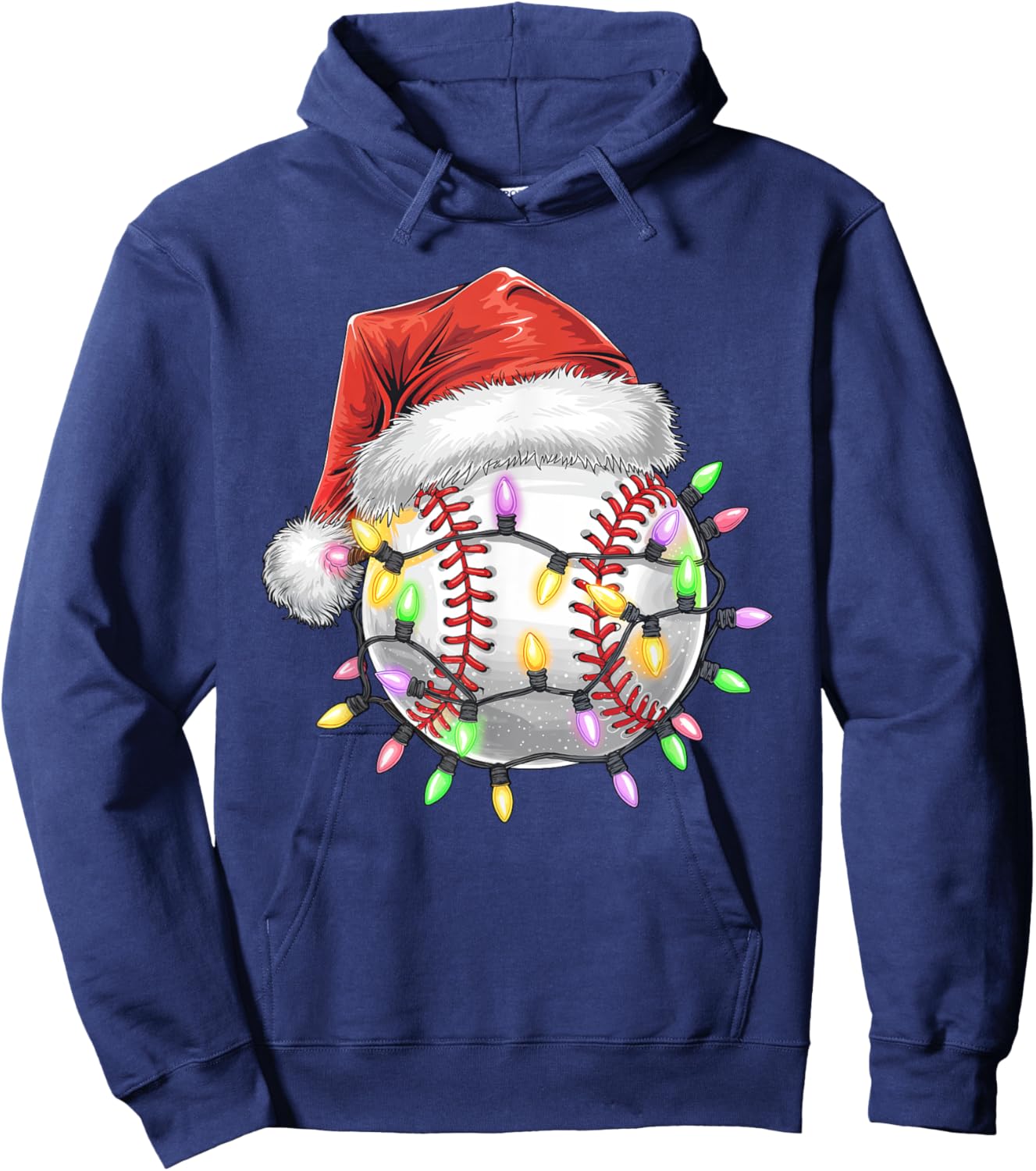 Baseball Christmas Lights Men Boys Youth Santa Sports Hoodie - Hoodie | Navy