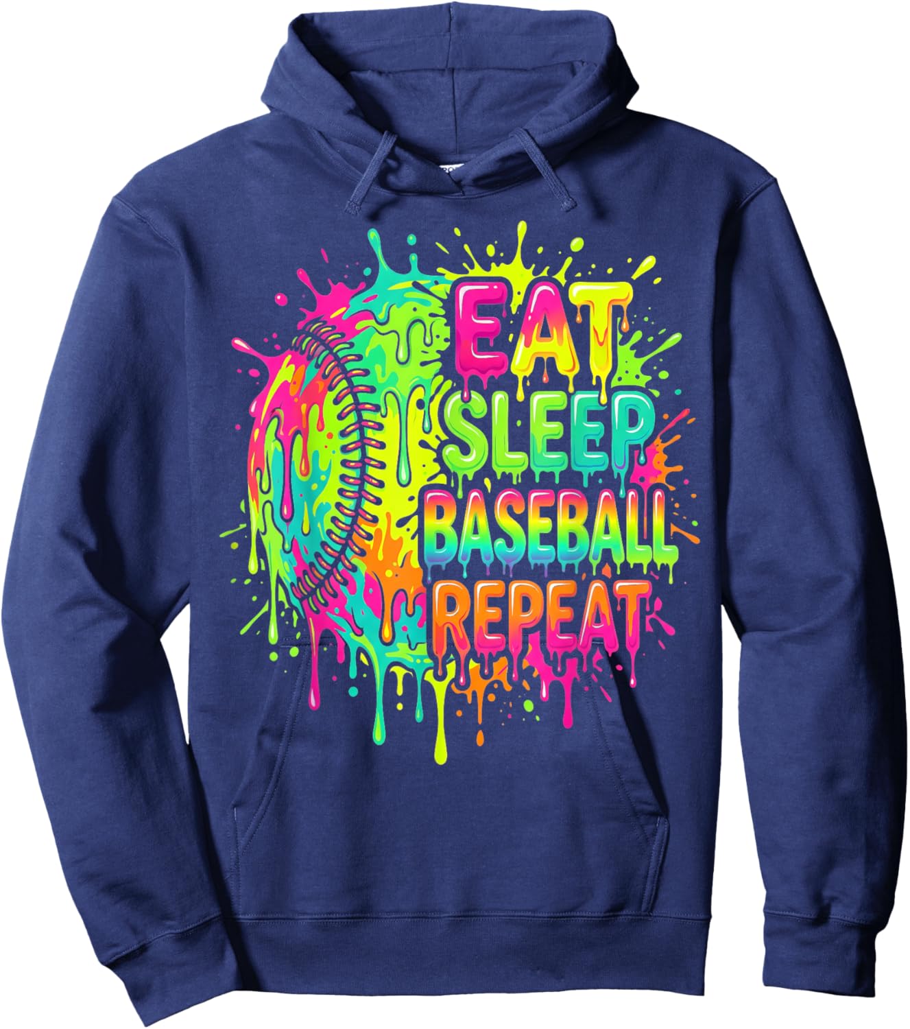 Eat Sleep Baseball Repeat Drip Rainbow Splash Boys Baseball Hoodie - Hoodie | Navy