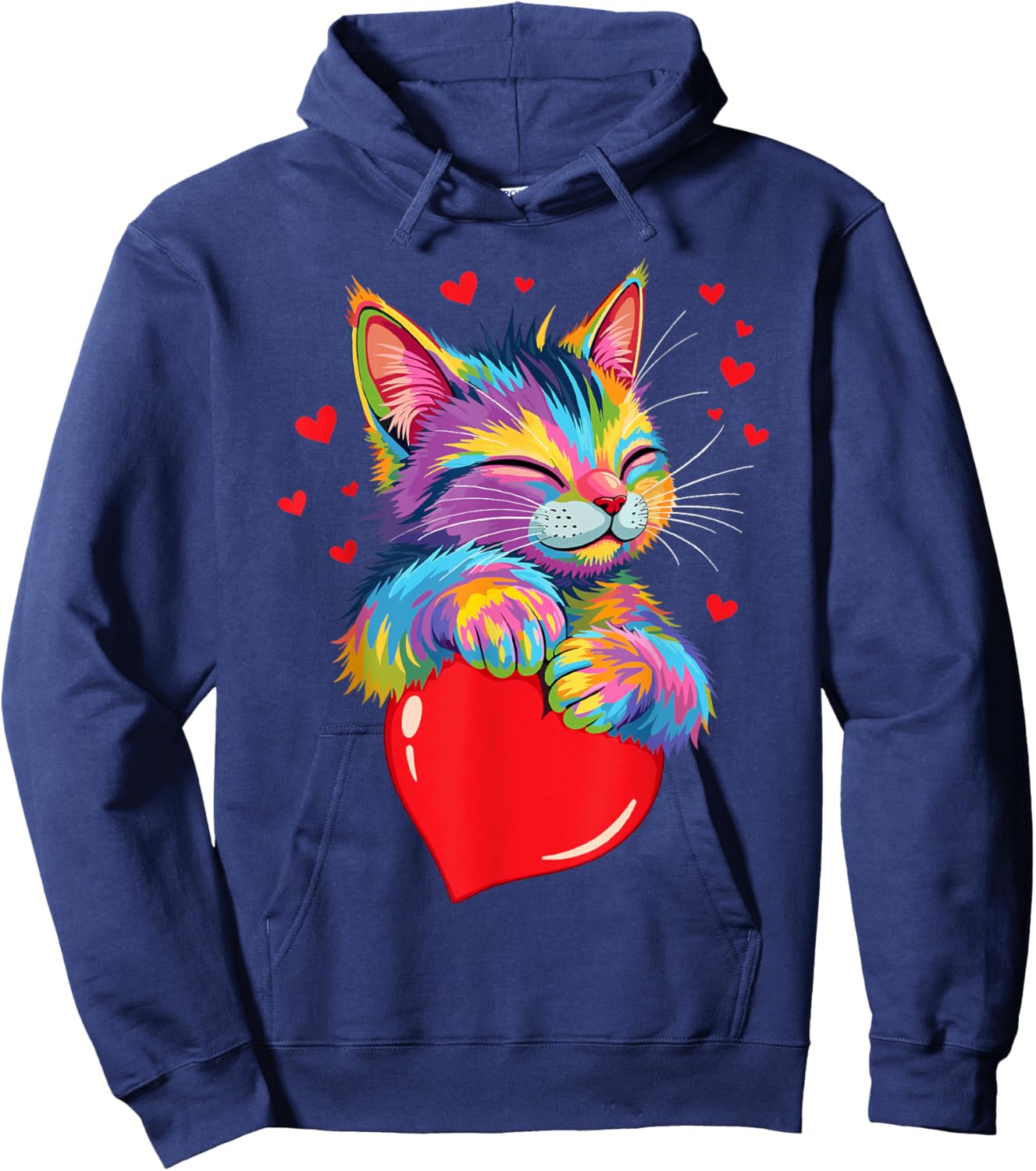 Valentines Day Cat And Love Heart Women Girls Cats Lover Hoodie - Hoodie | Navy