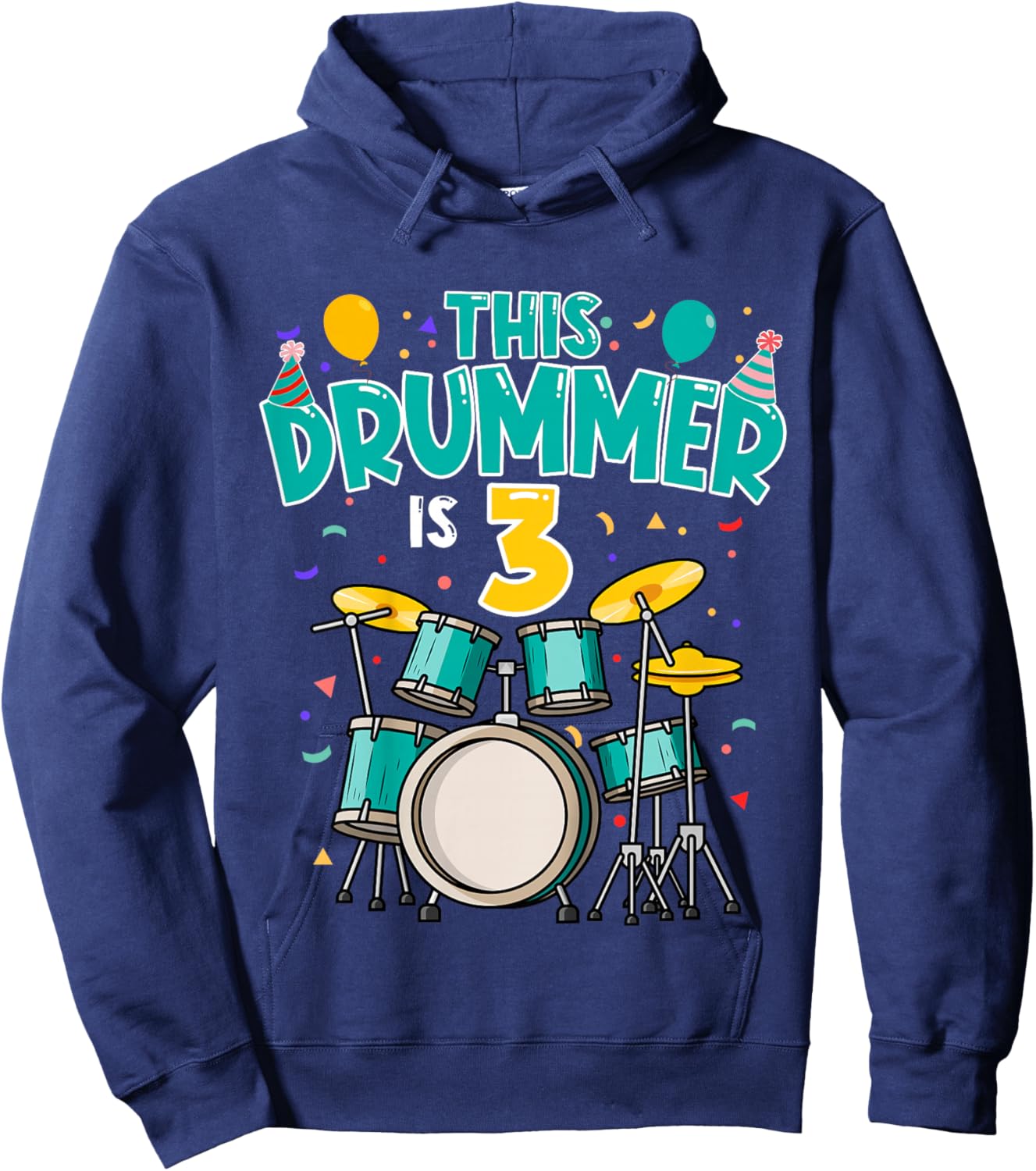 3 Years Old Drummer 3rd Birthday Drum Set Drumming Hoodie - Hoodie | Navy