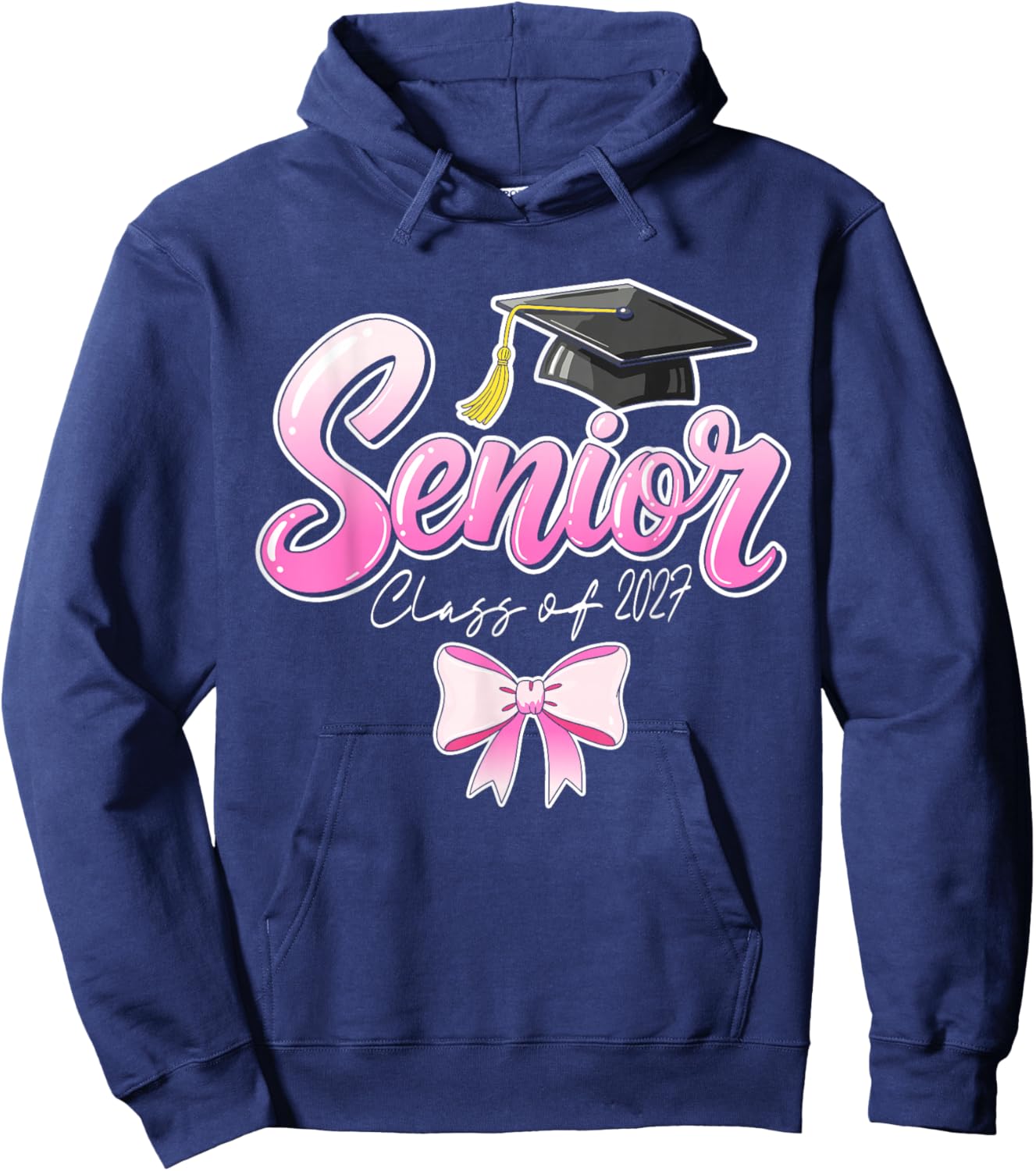 Senior Graduation Class 2027 Graduate Girls Pink Ribbon Hoodie - Hoodie | Navy