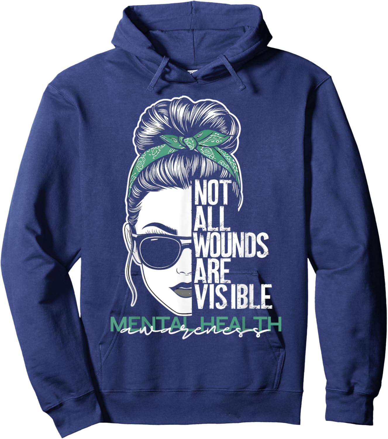 Not All Wounds Are Visible Messy Bun Mental Health Awareness Hoodie - Hoodie | Navy