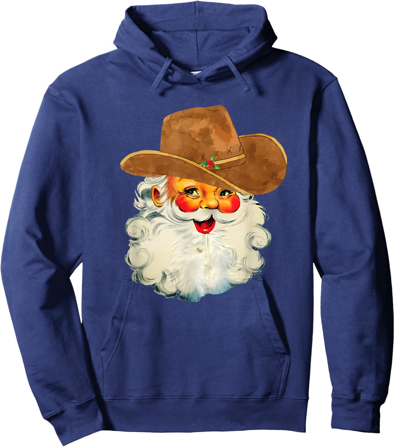 Santa Cowboy Western Christmas Xmas Holiday Pajamas Hoodie - Hoodie | Navy