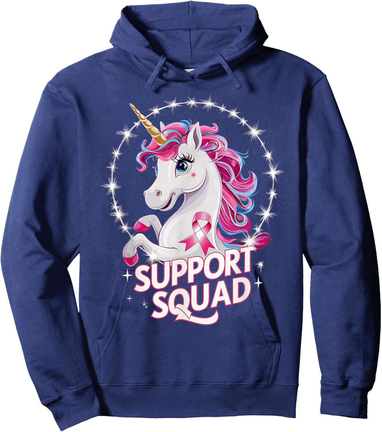 Pink Ribbon Breast Cancer Awareness Support Squad Unicorn Hoodie - Hoodie | Navy