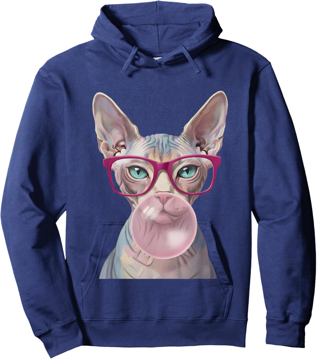 Sphynx Cat Glasses Bubble Gum Funny Hairless Women Hoodie - Hoodie | Navy