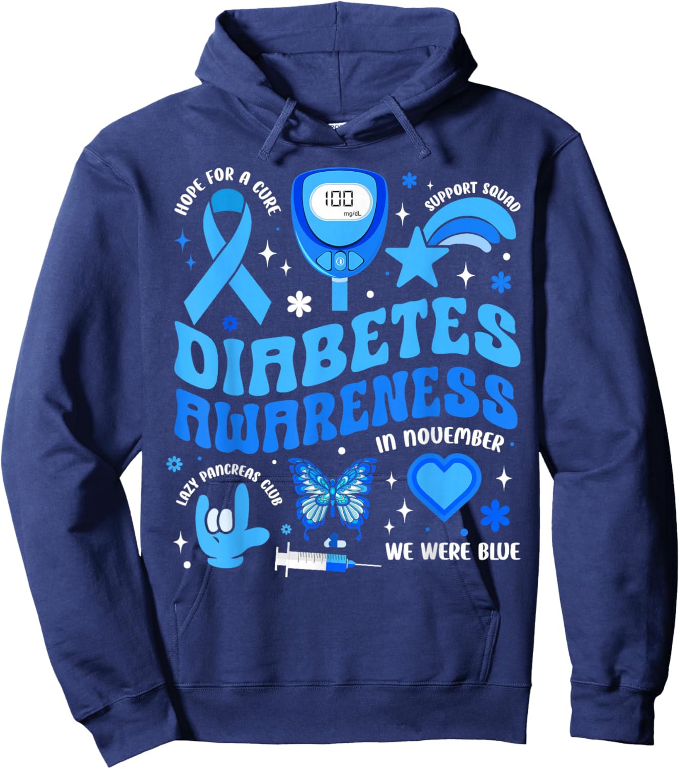 Diabetes Awareness Toddler Ribbon T1D Support Warrior Squad Hoodie - Hoodie | Navy
