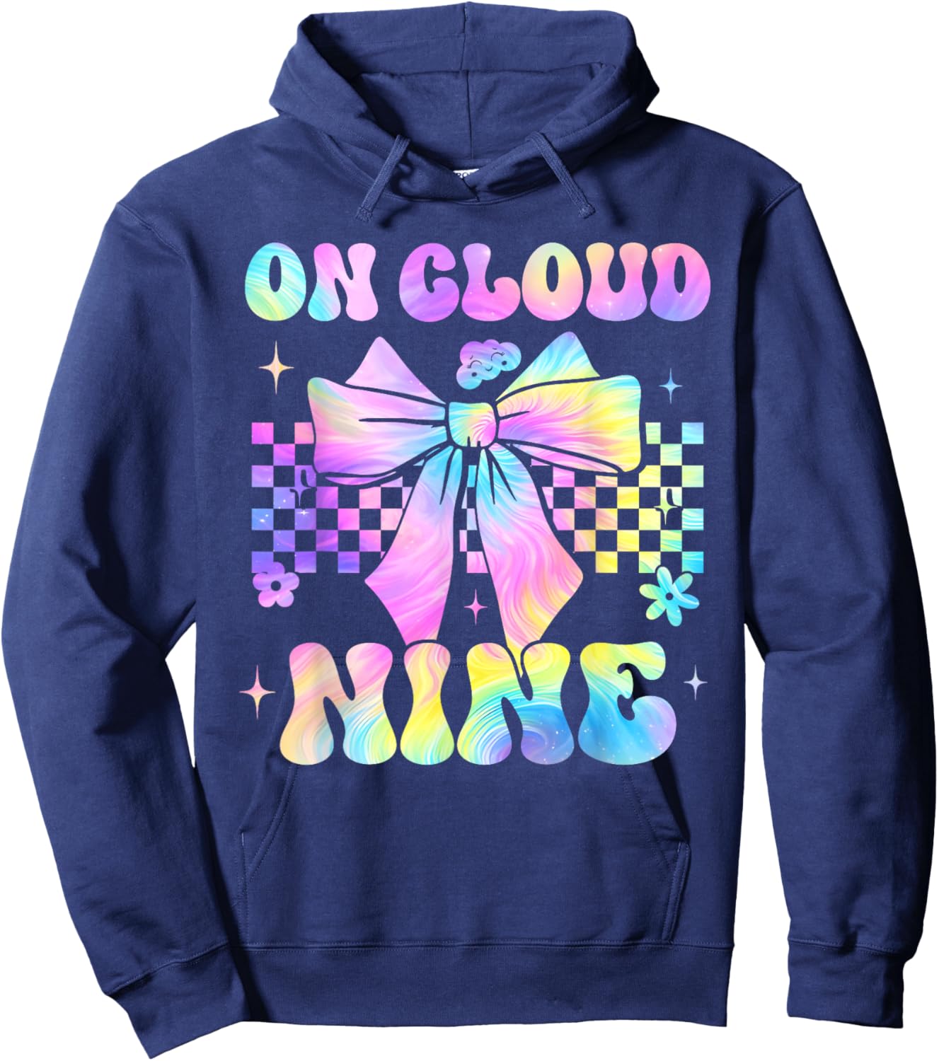 Kids 9th Birthday Girl On Cloud Nine Coquette Bow 9 Year Old Hoodie - Hoodie | Navy