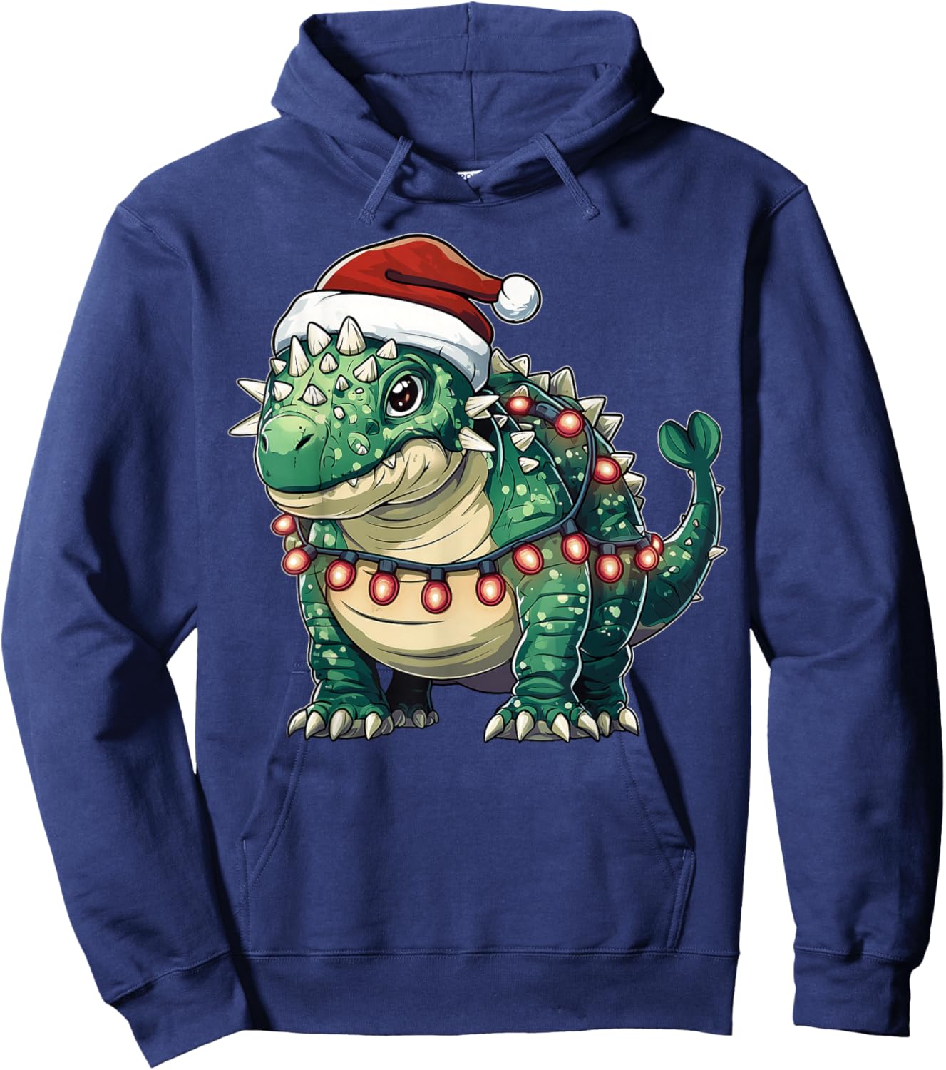 Ankylosaurus Dinosaur Christmas - -Adults/Kids - Red - Short Sleeve - U-Neck - Small - Christmas Dinosaur Hoodie - Hoodie | Navy