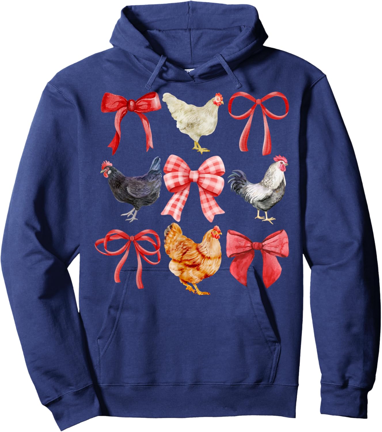 Coquette Chickens, Chickens and Bows, Watercolor Hoodie - Hoodie | Navy