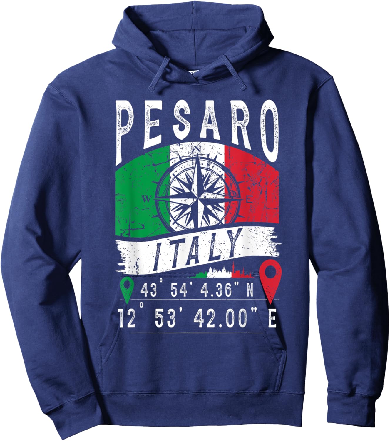 Pesaro Italy Flag Italia GPS Coordinates Of Pesaro Hoodie - Hoodie | Navy